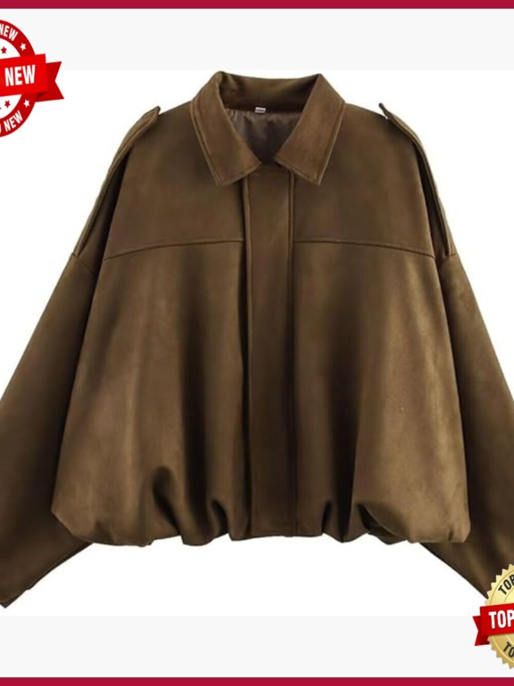 Oversized Faux Suede Bomber Jacket Long Sleeve Relaxed Fit Streetwear